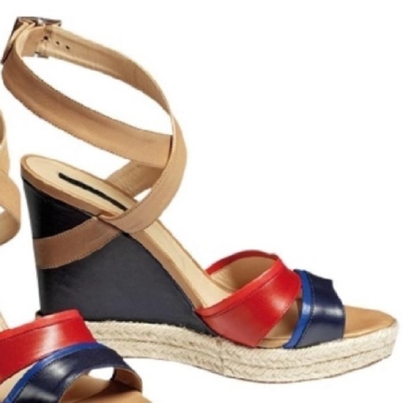 Longchamp Finca Louisa Wedge Espadrille Red Blue Sandals 39 US 8.5 Resortwear - Picture 5 of 15